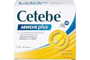 ‎CETEBE Cetebe Abwehr plus - Nahrungsergänzungsmittel zur dreifachen Unterstützung der Abwehrkräfte mit ZEITPERLEN - Vitamin C, Vitamin D und Zink - 1 x 120 Kapseln