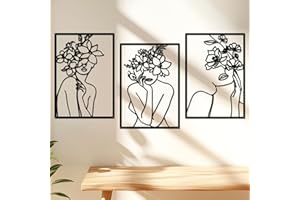 DETENE 3 Piezas Decoracion Pared Metal Negro Decoración de Pared Minimalista Arte Decoración Pared de Metal Femenina Decoración de Pared de Una Sola Línea para Dormitorio Sala Estar Baño Galería
