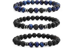 MengPa Mens Beaded Bracelets Matte Lava Rock Volcanic Stone Beads for Women Stretch Bracelet Fashion Jewelry