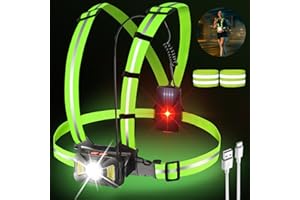 GOMETY Luce da corsa con 2 riflettori, lampada da corsa a LED con 2 fasce riflettenti, 5 modalità di luce, torcia ricaricabile USB, torcia toracica, corsa a 65°, impermeabile, leggera per corridori