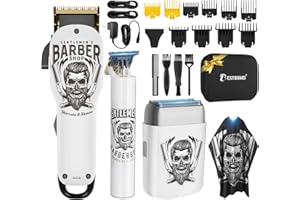 BESTBOMG Maquina de Cortar Pelo Hombre, Cortapelos Hombre, Máquina de Afeitar Eléctrica con Pantalla LED, Recortadora de Barba Cortadora de Pelo Clipper con Peine Guía, Capa de Barbero