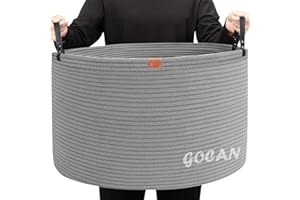 GOCAN Kosz do przechowywania XXXL, duży kosz z liny bawełnianej, kosz na pranie, na koce, poduszki, do salonu, na ubrania, zabawkę w pokoju dziecięcym, czysto szary, średnica 55 x 35 cm