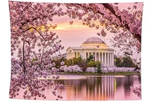 izielad Tapisserie décorative tenture Murale tapisseries Japon pagode Printemps Fleurs de Cerisier Art Tapisserie pour dortoir Chambre Salon décoration de la Maison 130X150CM 51X59IN