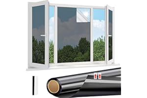 LINARUN One Way Window Film Privacy, Heat Reflective Privacy Film for Glass Windows,Daytime Anti Glare Mirror Film with Adhesive, Window Tint Film Sun Blocker for Home Office (Black-Silver, 40 * 400cm)