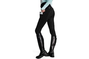 FitsT4 Sports Winterreitleggings Damen Silikon Vollbesatz Reithose Winter mit Fleecefutter mit Taschen und Gürtelschlaufen