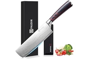 PAUDIN Nakiri Knife, 7 Inch Japanese High Carbon Stainless Steel Meat Vegetable Kitchen Knife, Multipurpose Ultra Sharp Chef Knife with Ergonomic Handle