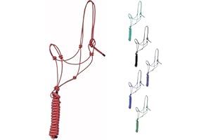 Majestic Ally Cavezza da allenamento in poliestere rigido con 4 nodi da 1/4 di pollice con guinzaglio abbinato da 3,5 m per cavalli, completo (rosso, pieno)