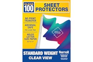 Samsill 100 Non-Glare Standard Weight Sheet Protectors, Reinforced 3 Hole Design Plastic Page Protectors, Archival Safe, Top Load for 8.5 x 11 Inch Sheets, Box of 100
