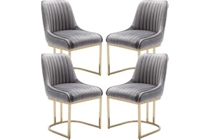 chairus Dining Chairs Set of 4 Velvet Upholstered Kitchen Chair with Metal Legs Armless Side Chairs for Living Room (Gray-4)