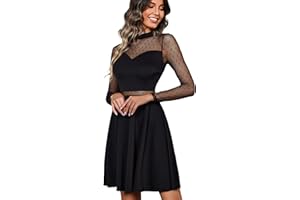 Zeagoo Damen Kleid Spitze Elegant A Linie Partykleid Hohe Taille Cocktailkleid MiniKleid Festliches Skaterkleid Einfarbig Mesh Kleid Sexy Swing Kleider