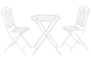 [en.casa] Set da Bistrot Pieghevole da Esterno in Stile Vintage Tavolo Rotondo 2 Sedie con Schienale e Seduta Rotonda Struttura Decorativa Giardino Balcone - Metallo/Bianco