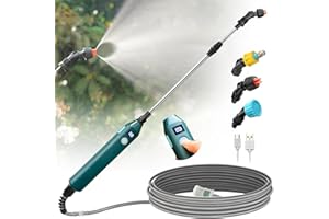 Kevsuvqin Pompa Irroratrice a Batteria 5V/2400mAh, Spruzzino Nebulizzatore a Batteria, Spruzzino Nebulizzatore Piante con 3 Ugelli e Tubi da 5M, Spruzzatore a Pressione Elettrico per Irrigazione