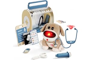 TOP BRIGHT Doctor Kit Kids, Electronic Interactive Stuffed Dog Vet Toy Kit, Pet Care Play Set for Pretend Play, Portable & Travel-Friendly Kids Doctor Playset, Doctor Play Gift for Girls/Boys Aged 3-5