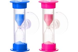 TEACHERFAV TecaherFav 2-Minute Hourglass Sand Timers with Suction Cup - Set of 2 Unbreakable Plastic Sand Clock Timer for Kids, Classroom, Games, Toothbrushing (Pink & Blue)