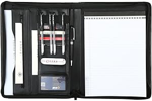 Leathario Teczka konferencyjna A4 portfolio teczka konferencyjna z zamkiem błyskawicznym wraz z notesem o wyglądzie skóry czarna