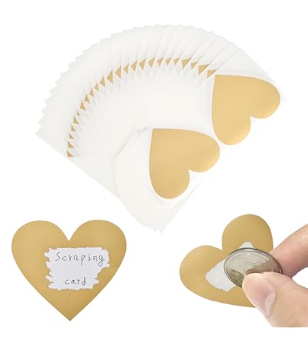 50 adesivi a forma di cuore, gratta autoadesivi, etichette a forma di cuore, gratta d'oro, per grattare fatti in casa, adesivi placcati in oro