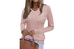 Kistore Jumpers for Women UK Long Sleeve Tops V Neck Cable Knit Pullover Sweater Lightweight Tunic Shirt