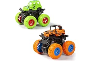 MOOKLIN ROAM Monster Truck Spielzeug ab 3 Jahren, 2 Stück 1:36 Reibungsbetriebene Rennwagen LKW Zurückziehen, 360 Grad Rotierende Trägheit Fahrzeug Spielzeugauto für Kinder