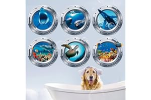 ESFIVHO 6Pcs Wandtattoo Bullauge 3D - Unterwasserwelt 3D Wandaufkleber Meeresschildkröte Unterwasserwelt Hai Ozean Bullauge Fenster für Schlafzimmer Kinderzimmer Badezimmer Wohnzimmer 360mmx360mm