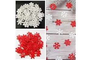 RUIYWEN 100 Piezas 3,5cm Adornos Madera de Copo de Nieve para Decoración de Fiestas de Navidad y Bricolaje (50 Blanco y 50 Rojo)