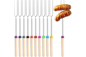 PIYMNYS 10 Stück Grillspieße Lagerfeuer Teleskop Marshmallow, Stockbrot Stöcke, Grillspieße Ausziehbar Edelstahl BBQ Stockbrot Spieße, Lagerfeuer Spieße Lang Roasting Sticks für Camping Grill,Gartenparty