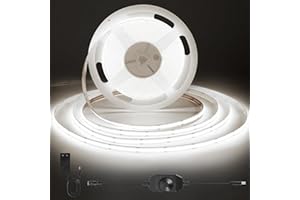 ACELUMO Tira LED COB Blanco Frio, Tira LED Continua con Alimentación y Regulador, CRI 92+, Ancho 8 mm, Tira LED 3m para Armario, TV, Cocina, Sala de Estar, 6000K