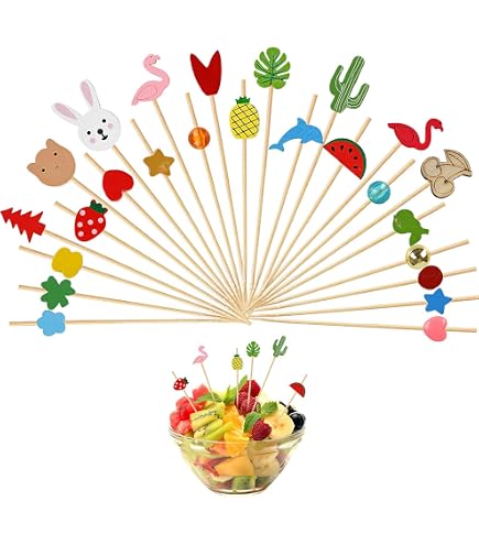 100 Pics à Cocktail En Bois Multicolores - Bâtonnets Bambou 12cm Avec Cœurs Pour Déco Apéritif