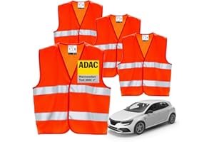 AUTOGADGET 4x Stück Warnwesten Auto orange 2026 gemäß ISO20471 - PKW & LKW Sicherheitswesten für Sicherheit im StVO - Autozubehör (4er-Warnweste-orange)