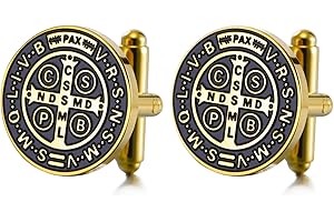TEAMER Boutons de manchette Saint Benoît Boutons de manchette Saint Benoît en acier inoxydable Bijoux Religieux Jésus Croix Amulette de Force Paix Prière Pour Hommes et Femmes