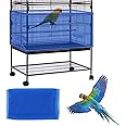 Large Bird Cage Cover, Daoeny Bird Cage Seed Catcher, Adjustable Soft Airy Nylon Mesh Net, Birdcage Cover Skirt Seed Guard for Parrot Parakeet Macaw African Round Square Cages (Blue)