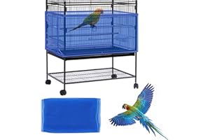 Daoeny Large Bird Cage Cover, Bird Cage Seed Catcher, Adjustable Soft Airy Nylon Mesh Net, Birdcage Cover Skirt Seed Guard for Parrot Parakeet Macaw African Round Square Cages (Blue)