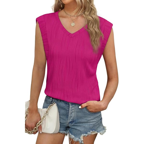 EVALESS Woens Suer Sleeveless Sweater Vest Lightweight Crewneck Knit...
