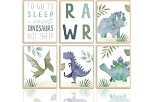 Dazzlewall Abstrakte Dinosaurier Wandbilder Cartoon Aquarell Leinwand Bilder für Kinder Jungen Zimmer Deko 20x25 cm Ohne Rahmen 6er Set
