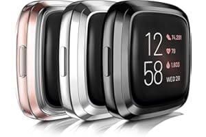 Vancle 3-Pack Hülle Kompatibel mit Fitbit Versa 2 Schutzhülle Schutzfolie, Weiche TPU Vollschutz Display Schutz Schutzhülle Hülle für Versa 2 NUR (Schwarz/Silber/Klar)