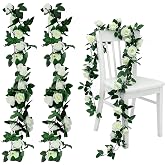 2 x White Rose Garland Ennoxwi Artificial Flowers Garland Artificial Roses Decoration 2 m Length for Wall Decoration Flowers