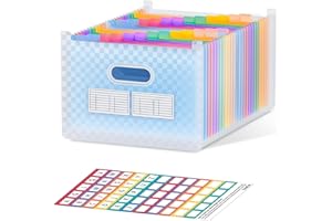 ThinkTex 26 Pochettes Trieur Document, A4 Trieur, Trieur à Soufflets Classeur Rangement, Dessus Ouvert et Vertical, Onglets Colorés de A à Z, pour Bureau, Famille, École - Bleu