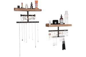 LAVIEVERT Hanging Wall Mounted Jewelry Organizer Paulownia Wood Jewelry Holder Display for Necklaces, Bracelet, Earrings, Ring - Set of 2