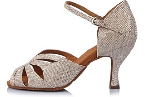 HROYL Zapatos de Baile Latino Mujer Comodos con Brillantes Zapatos Baile de Salón Mujer Salsa y Bachata,Modelo ESAF4350