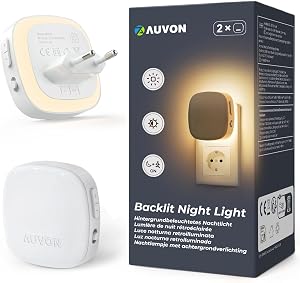AUVON Nachtlicht Steckdose mit Bewegungssensor und Dämmerungssensor 2 Stück | 2200K Warmweißes LED hinterleuchtete Nacht