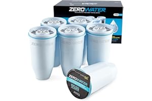 ZeroWater Cartucce di ricambio per filtro dell'acqua, sistema di filtraggio a 5 fasi, riduce fluoro, cloro, piombo e cromo, 6 filtri