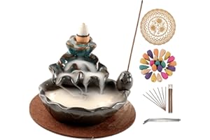 EEAASSTY Cerámica Cascada Quemador de Incienso invertido Porta-Incienso Yoga Zen Regalos para centros de Mesa Waterfall Backflow Incense Burner Holder (Pescado-4)