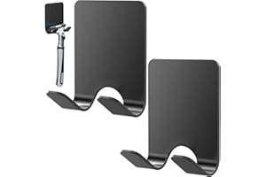 Gorffy Rasierhalter Dusche, Mehrzweckhaken Edelstahl Wasserdichte Wandhaken Selbstklebend, Rasierer Halterung Dusche, Badezimmer Haken Ohne Bohren Rasier Halterung (Schwarz, 2 Stück)