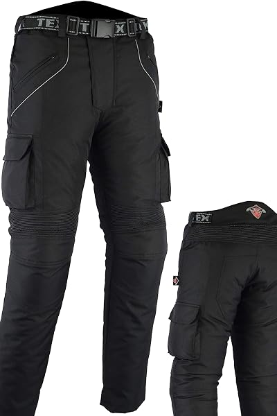 Texpeed All Black Waterproof Armoured Motorcycle/Motorbike Trousers - Huge Size Range - 1