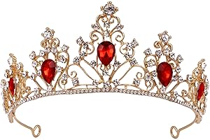 minkissy Red Crown Queen Tiara - Rhinestone Baroque Alloy Headpiece Tiara Crown Prom Bridal-Tiara for Women Wedding Party