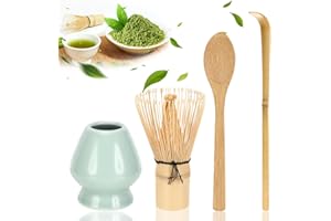 Luziyun 4 StüCk Matcha Besen Matcha Set Macha Tea Set, Whisk ZubehöR, Bambusbesen, LöFfel, Keramik Matcha Besen Halter Japanisches Handgefertigtes Geschenkset