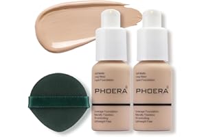 ANGLICOLOR PHOERA 2PC 60ml Fond de teint liquide, Fond de teint liquide Full Coverage 24HR Matte Oil Control Concealer,Crème parfaite, lisse et longue durée (2 Stück 102)
