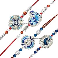 Mahi Combo of Four Rakhis with Artificial Pearl and Crystal for Brothers (CO1104285RC)