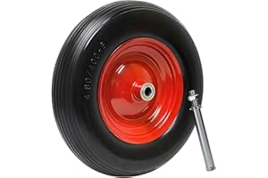 ‎DIVID DIVID® Schubkarrenrad PU Vollgummiertes Ersatzrad, Pannensicher, Ersatzrad, Vollgummireifen, 4.80/4.00-8 Ø 390mm Durchmesser auf Stahlfelge (Schwarz)