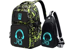 Asge Plecak szkolny, dla dziewcząt, chłopców, nastolatków, młodzieży, dzieci, fajny daypack, odblaskowy, na kemping, duży tornister, wodoodporny, zestaw