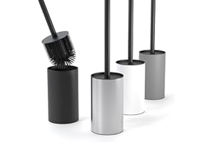 SAVEGA Scopino WC Silicone – Con Porta Scopino per WC in Acciaio Inox e Protezione Antischizzo – Scopettino Bagno Durevole e Igienico (Argento Opaco)